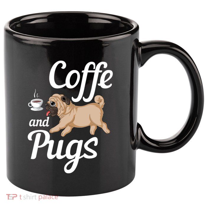Coffee And Pugs 11oz C Handle Ceramic Mug