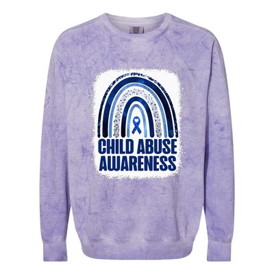 Child Abuse Prevention Awareness Blue Rainbow Bleached Colorblast Crewneck Sweatshirt