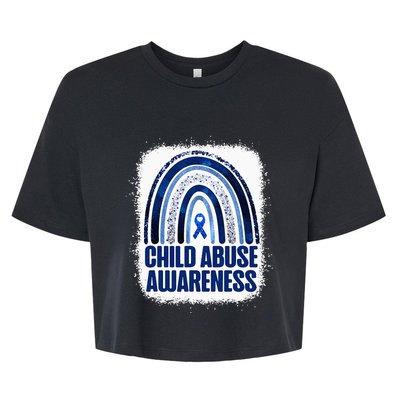 Child Abuse Prevention Awareness Blue Rainbow Bleached Bella+Canvas Jersey Crop Tee