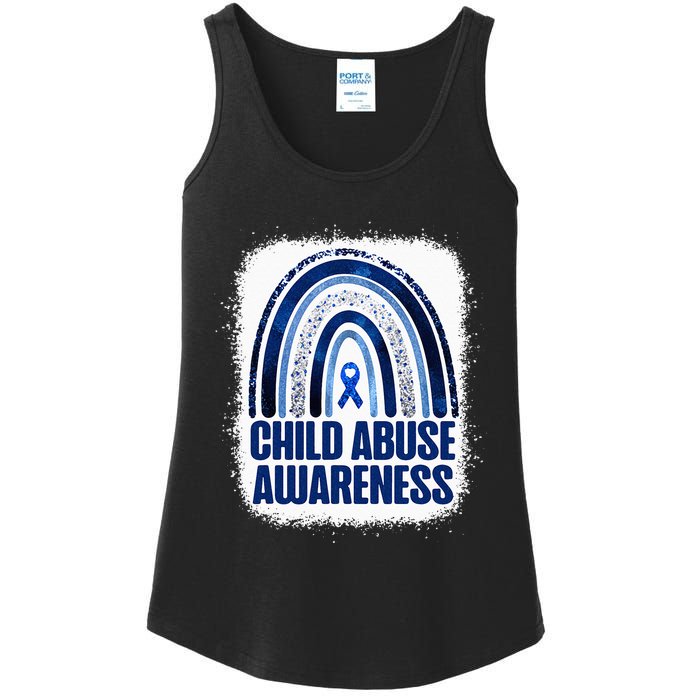 Child Abuse Prevention Awareness Blue Rainbow Bleached Ladies Essential Tank