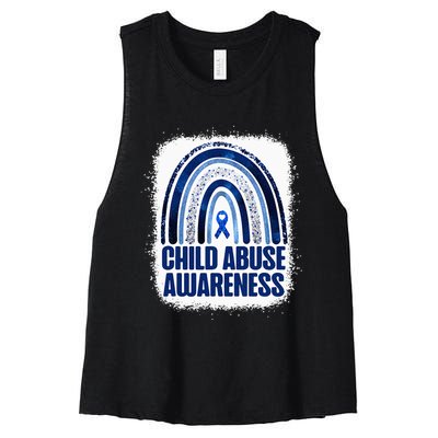 Child Abuse Prevention Awareness Blue Rainbow Bleached Women's Racerback Cropped Tank