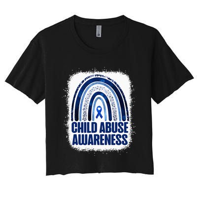 Child Abuse Prevention Awareness Blue Rainbow Bleached Women's Crop Top Tee