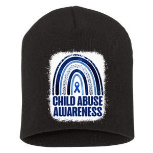 Child Abuse Prevention Awareness Blue Rainbow Bleached Short Acrylic Beanie