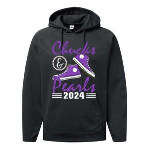 Chucks And Pearls 2024 Voting For Kamala Harris Usa Election Performance Fleece Hoodie