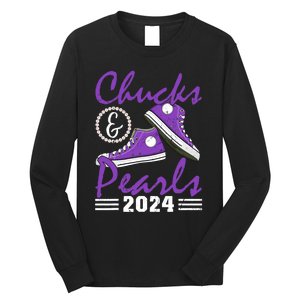 Chucks And Pearls 2024 Voting For Kamala Harris Usa Election Long Sleeve Shirt