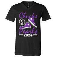 Chucks And Pearls 2024 Voting For Kamala Harris Usa Election V-Neck T-Shirt