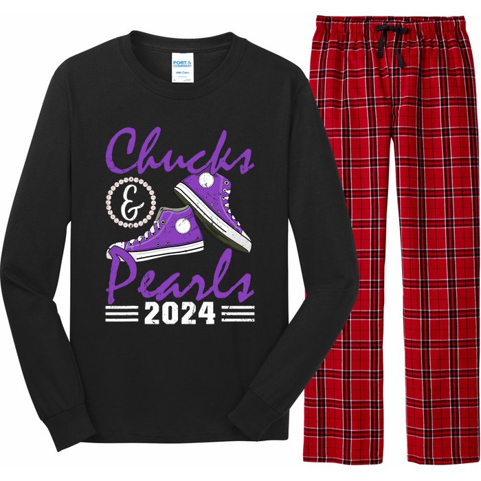 Chucks And Pearls 2024 Voting For Kamala Harris Usa Election Long Sleeve Pajama Set