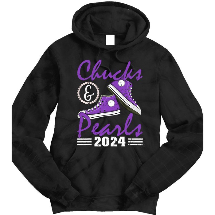 Chucks And Pearls 2024 Voting For Kamala Harris Usa Election Tie Dye Hoodie