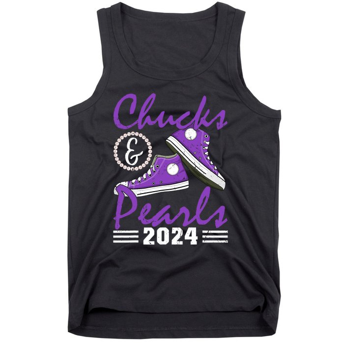 Chucks And Pearls 2024 Voting For Kamala Harris Usa Election Tank Top