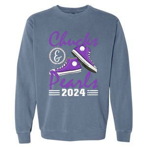 Chucks And Pearls 2024 Voting For Kamala Harris Usa Election Garment-Dyed Sweatshirt