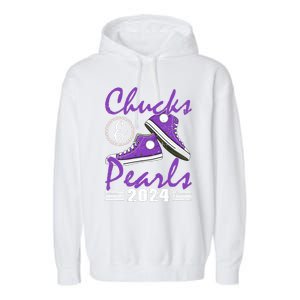 Chucks And Pearls 2024 Voting For Kamala Harris Usa Election Garment-Dyed Fleece Hoodie