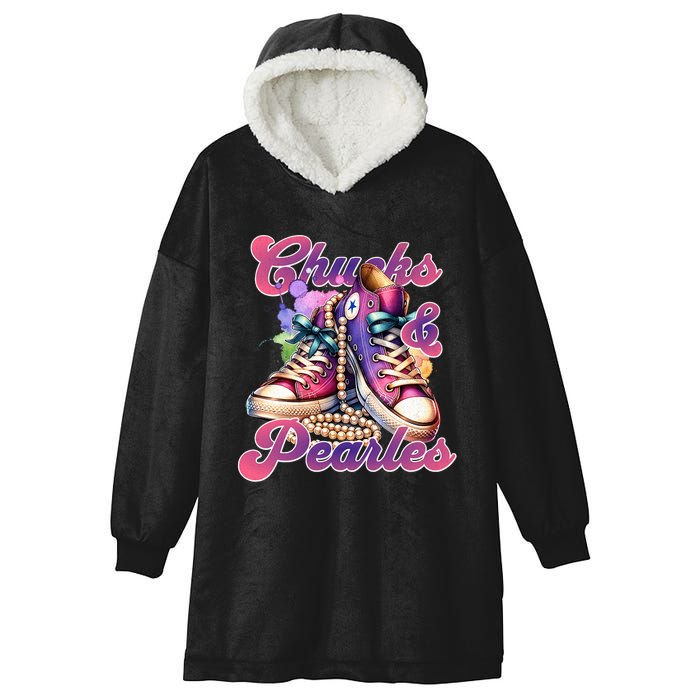 Chucks And Pearls Im With Her Kamala Harris 2024 Hooded Wearable Blanket