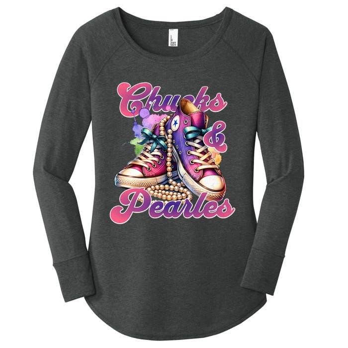 Chucks And Pearls Im With Her Kamala Harris 2024 Women's Perfect Tri Tunic Long Sleeve Shirt