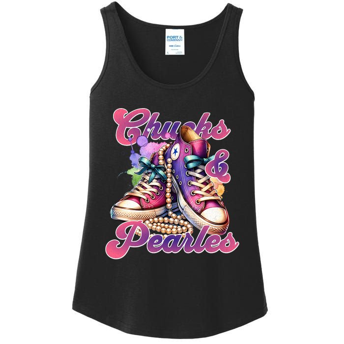 Chucks And Pearls Im With Her Kamala Harris 2024 Ladies Essential Tank