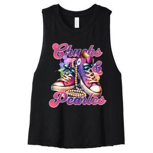 Chucks And Pearls Im With Her Kamala Harris 2024 Women's Racerback Cropped Tank