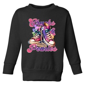 Chucks And Pearls Im With Her Kamala Harris 2024 Toddler Sweatshirt