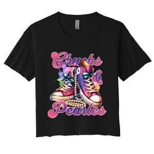 Chucks And Pearls Im With Her Kamala Harris 2024 Women's Crop Top Tee