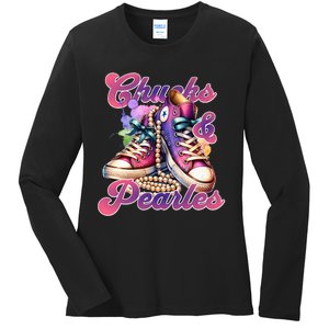 Chucks And Pearls Im With Her Kamala Harris 2024 Ladies Long Sleeve Shirt