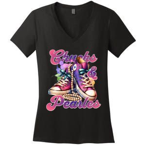 Chucks And Pearls Im With Her Kamala Harris 2024 Women's V-Neck T-Shirt