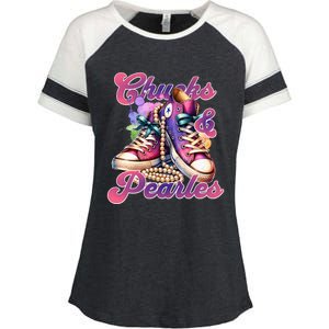 Chucks And Pearls Im With Her Kamala Harris 2024 Enza Ladies Jersey Colorblock Tee