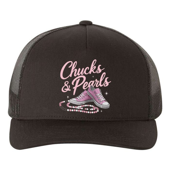 Chucks And Pearls 2024 Kamala Harris For President 47th Yupoong Adult 5-Panel Trucker Hat