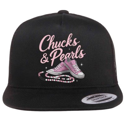 Chucks And Pearls 2024 Kamala Harris For President 47th Flat Bill Trucker Hat