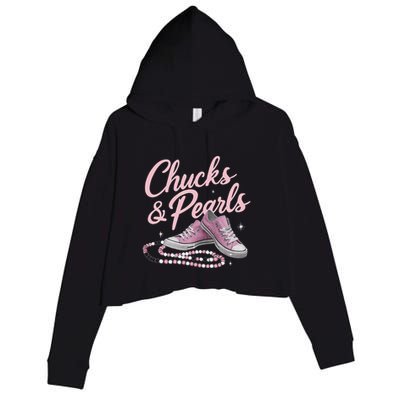Chucks And Pearls 2024 Kamala Harris For President 47th Crop Fleece Hoodie