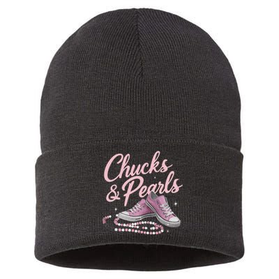 Chucks And Pearls 2024 Kamala Harris For President 47th Sustainable Knit Beanie