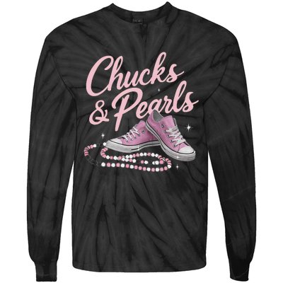 Chucks And Pearls 2024 Kamala Harris For President 47th Tie-Dye Long Sleeve Shirt