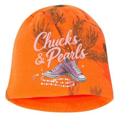 Chucks And Pearls 2024 Kamala Harris For President 47th Kati - Camo Knit Beanie