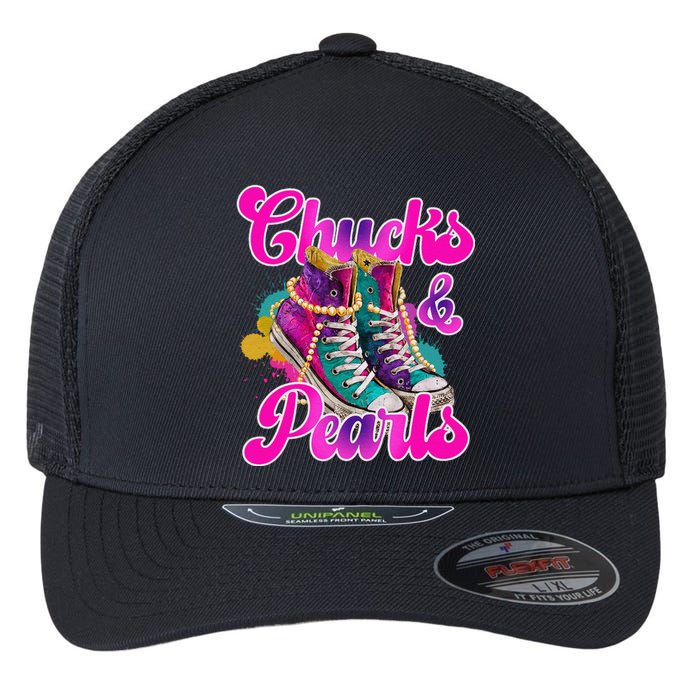 Chucks And Pearls Kamala Harris 2024 For President 47 Flexfit Unipanel Trucker Cap