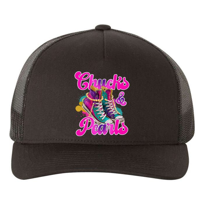 Chucks And Pearls Kamala Harris 2024 For President 47 Yupoong Adult 5-Panel Trucker Hat