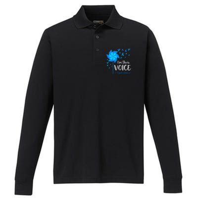 Child Abuse Prevention Awareness IM Their Voice Pinwheel Performance Long Sleeve Polo