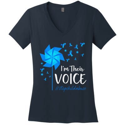 Child Abuse Prevention Awareness IM Their Voice Pinwheel Women's V-Neck T-Shirt