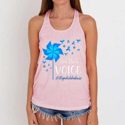 Child Abuse Prevention Awareness IM Their Voice Pinwheel Women's Knotted Racerback Tank