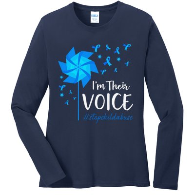 Child Abuse Prevention Awareness IM Their Voice Pinwheel Ladies Long Sleeve Shirt