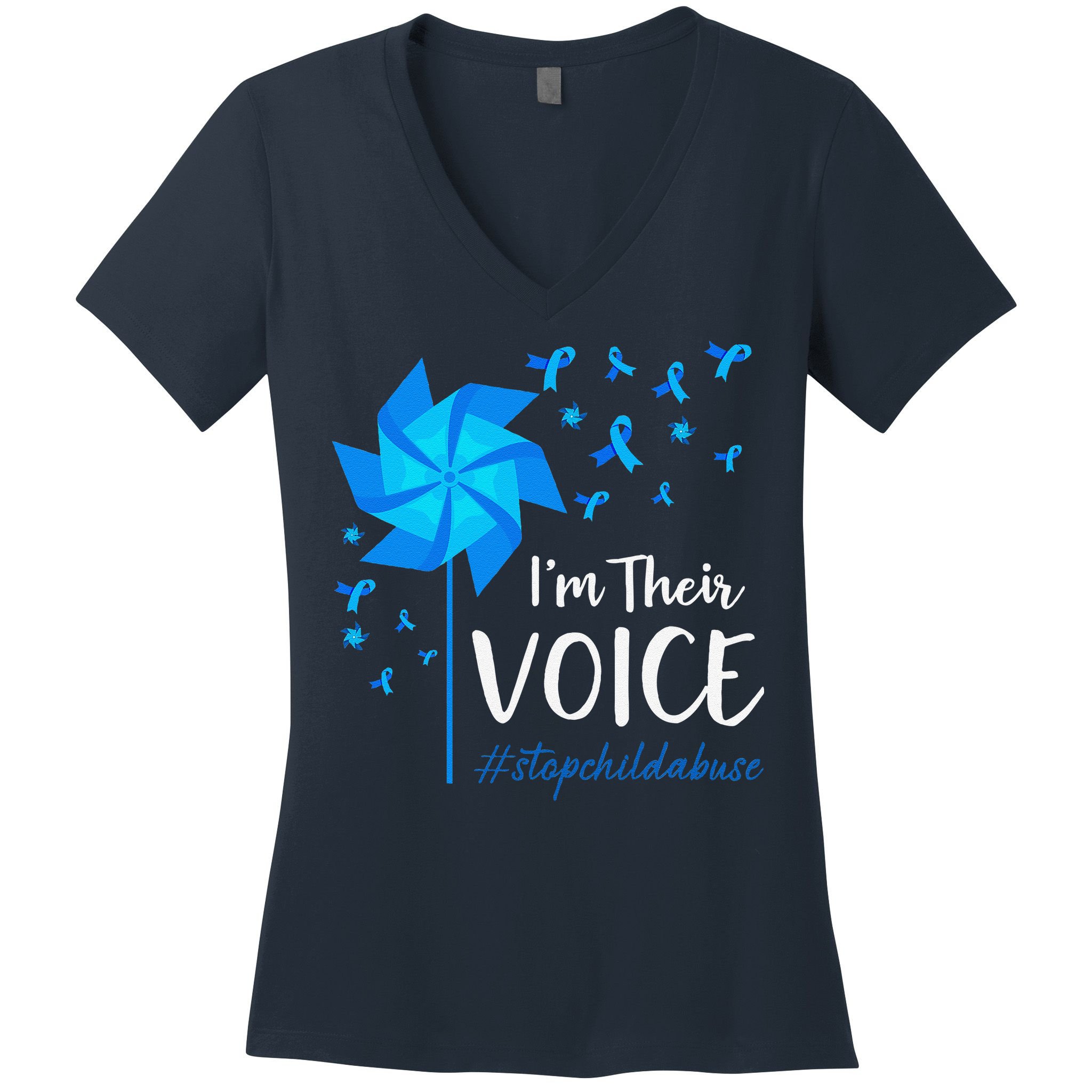 Child Abuse Prevention Awareness IM Their Voice Pinwheel Women's V-Neck T-Shirt