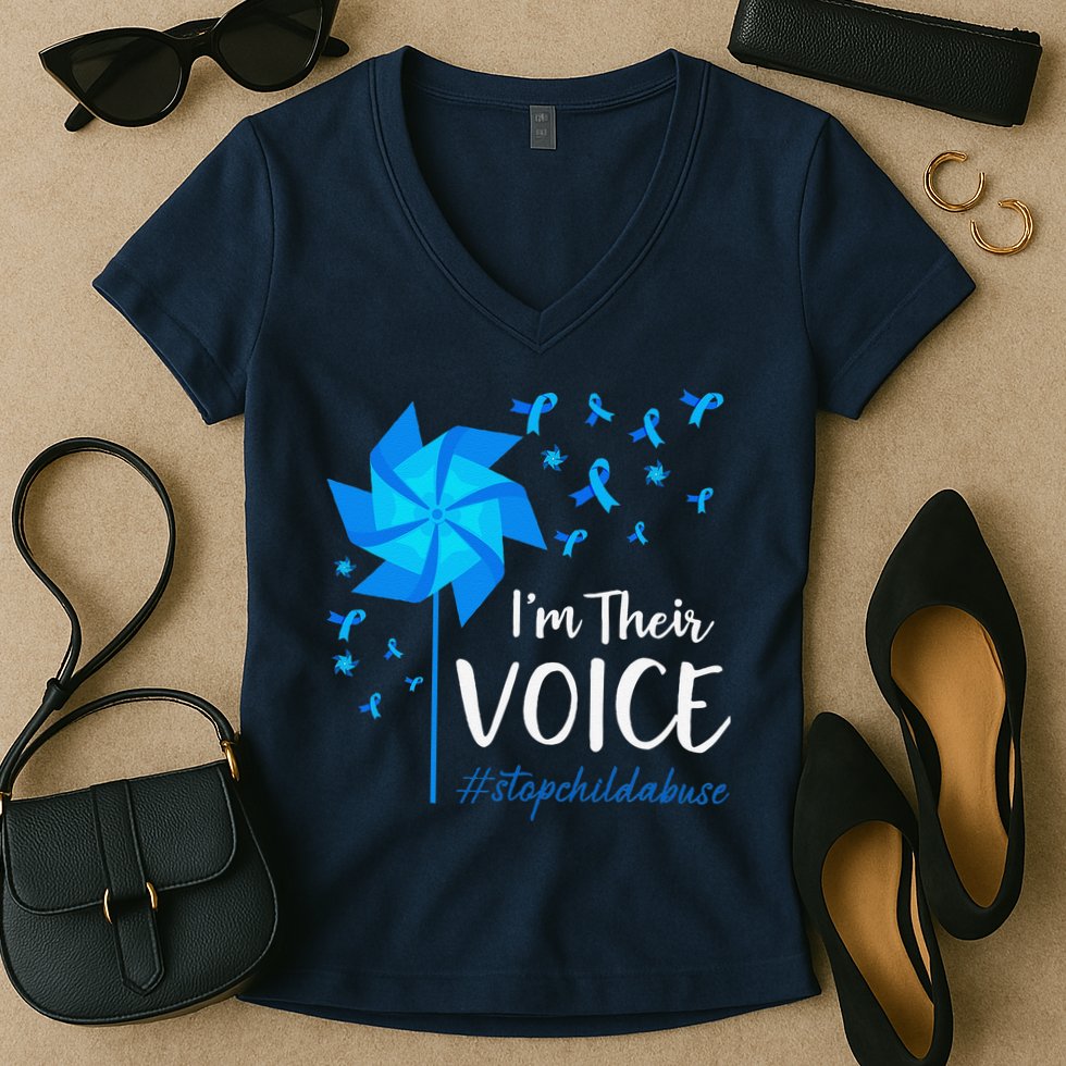 Child Abuse Prevention Awareness IM Their Voice Pinwheel Women's V-Neck T-Shirt