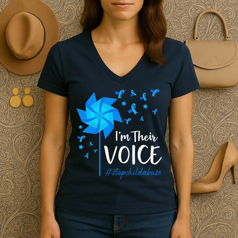 Child Abuse Prevention Awareness IM Their Voice Pinwheel Women's V-Neck T-Shirt