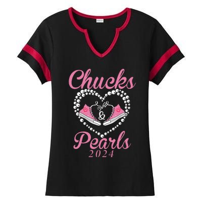 Chucks And Pearls 2024 Black History Chucks And Pearls Ladies Halftime Notch Neck Tee