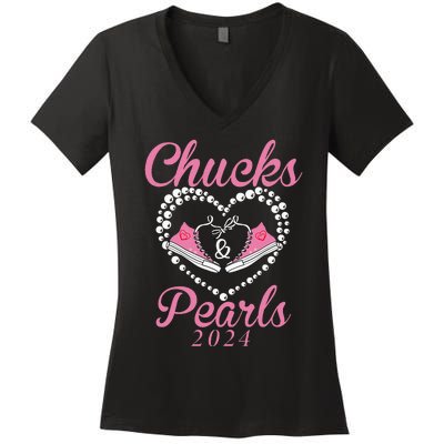 Chucks And Pearls 2024 Black History Chucks And Pearls Women's V-Neck T-Shirt