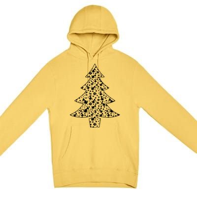 Cats And Paw Prints Cat Lover Christmas Tree Gift Premium Pullover Hoodie