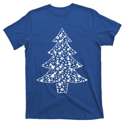 Cats And Paw Prints Cat Lover Christmas Tree Gift T-Shirt