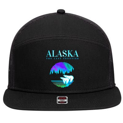 Cool Alaska Pair of Polar Bear with Aurora Snow Scene 7 Panel Mesh Trucker Snapback Hat
