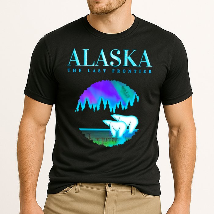 Cool Alaska Pair of Polar Bear with Aurora Snow Scene Cooling Performance Crew T-Shirt