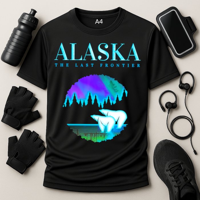 Cool Alaska Pair of Polar Bear with Aurora Snow Scene Cooling Performance Crew T-Shirt