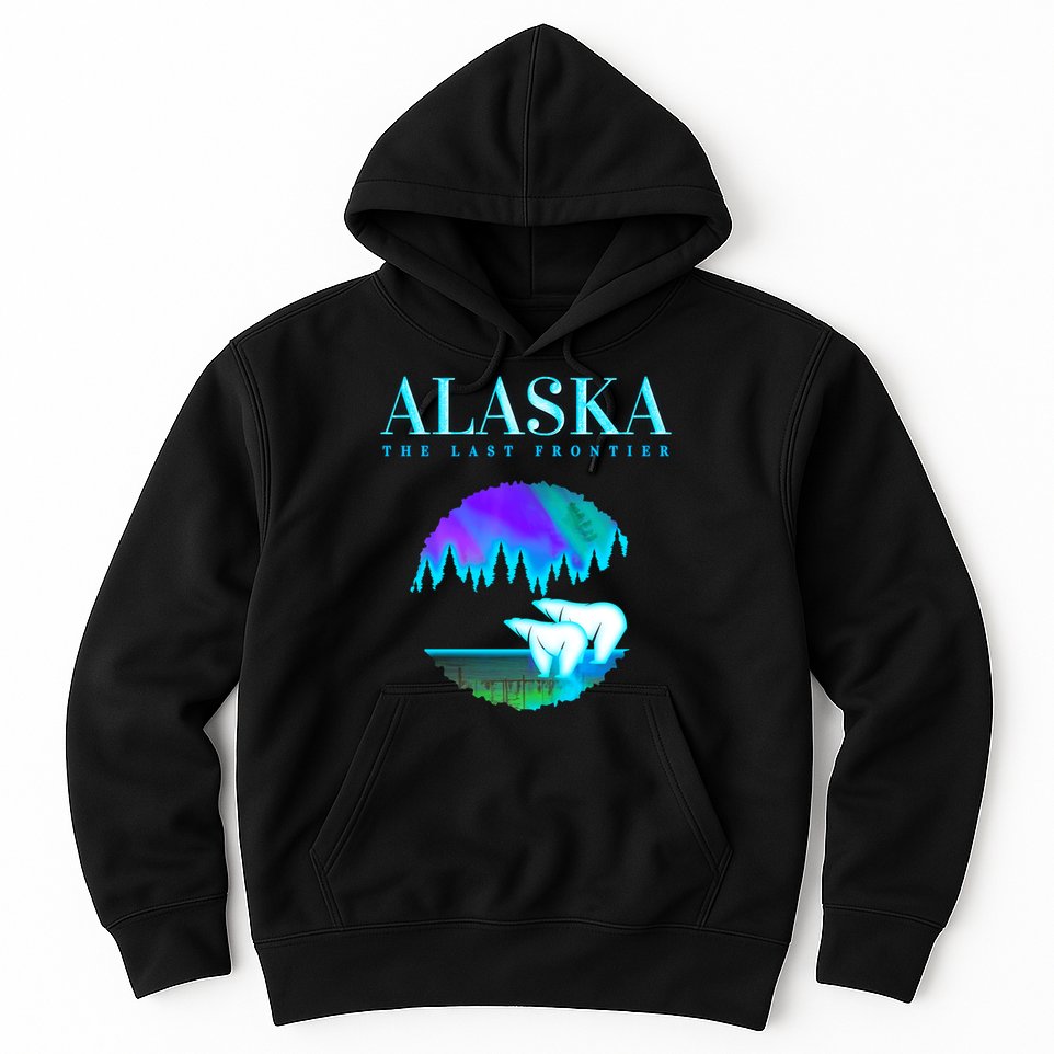 Cool Alaska Pair of Polar Bear with Aurora Snow Scene Hoodie