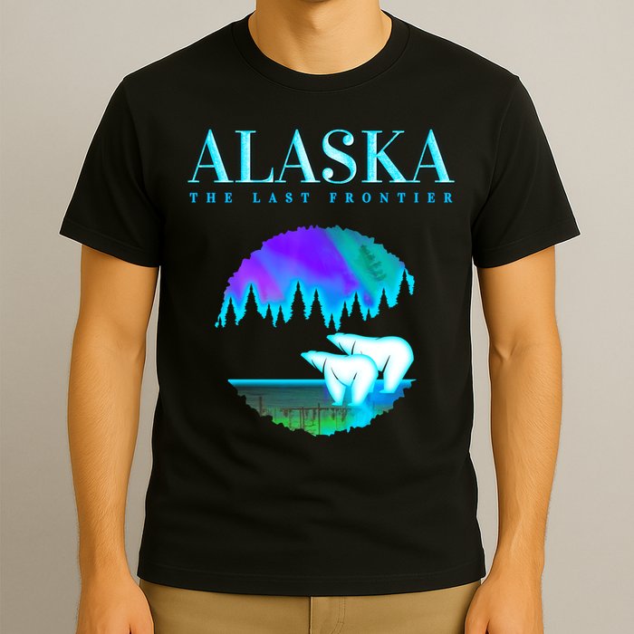Cool Alaska Pair of Polar Bear with Aurora Snow Scene T-Shirt