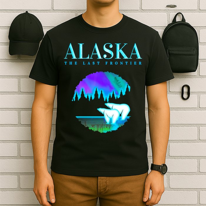 Cool Alaska Pair of Polar Bear with Aurora Snow Scene T-Shirt