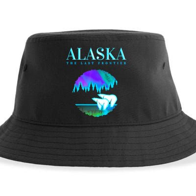 Cool Alaska Pair of Polar Bear with Aurora Snow Scene Sustainable Bucket Hat